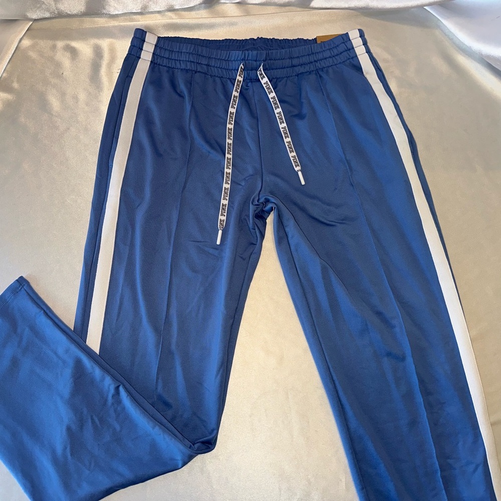 Victorias Secret Pink Track Pants Full Length Zip Leg P Logo Blue
